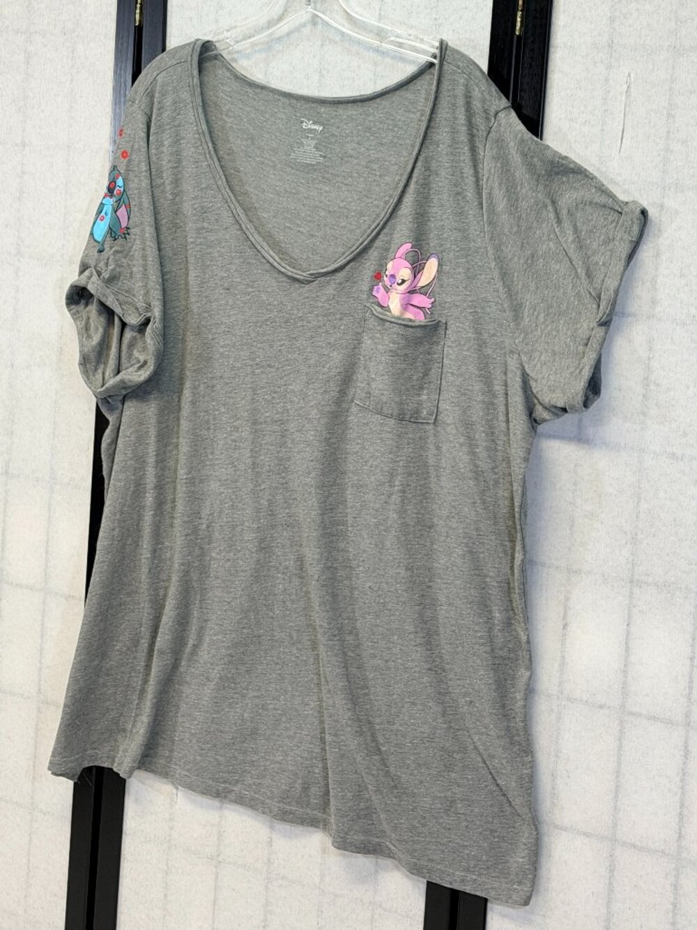 Disney Stitch Characters 3X Graphic Feminine Pocket Tee Shirt Grey Kawaii Y2K - Picture 4 of 10
